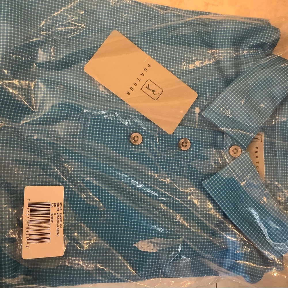 PGA Tour Blue Checkered Polo Shirt